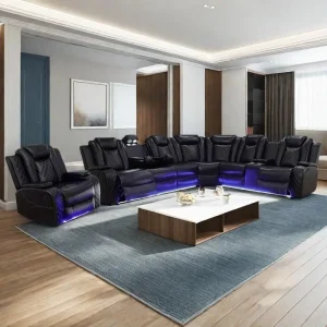 Power Recliner Sofa Sectional Sofa with LED Light for Living Room