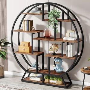 63-Inch Industrial Wood Book Shelf with Staggered Shelves
