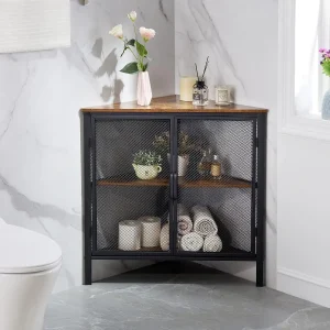 Corner Cabinet/Table, 3-Tier Shelves with Protection Door