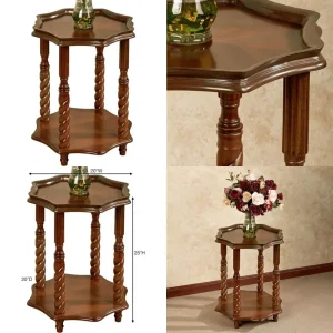 Victorian Style Wood Accent Table in Regal Walnut Finish