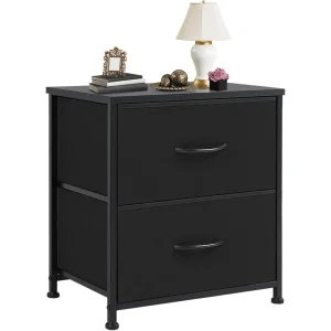 Nightstand with Fabric Drawers for Bedroom and Bedside Storage