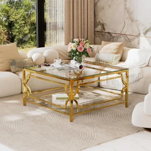 Modern Glass Coffee Table 33.5 Square Coffee Table
