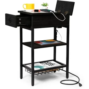 Small Black Side Table Charging Station