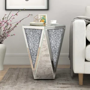 Silver Glass End Table with Crystal Accents