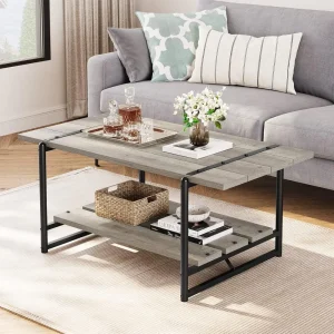 2-Tier Farmhouse Large Gray Wood Coffee Table