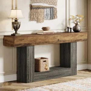 Tribesigns 63" Console Table, Farmhouse 2-Tier