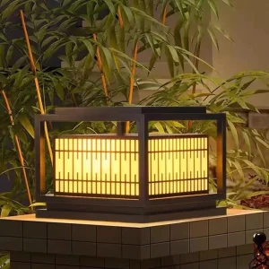 Outdoor LED Lawn Solar Lamp / Marble Square Pillar